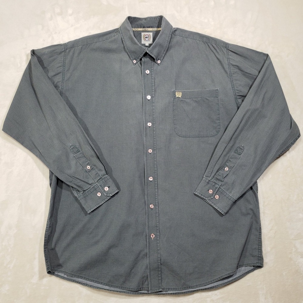 Cinch Button Down Shirt Mens Large Green‎ Micro-Dot Long Sleeve Western Cotton